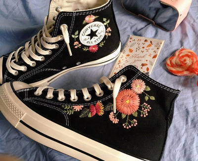 Pink and Yellow Flowers Converse Embroidery