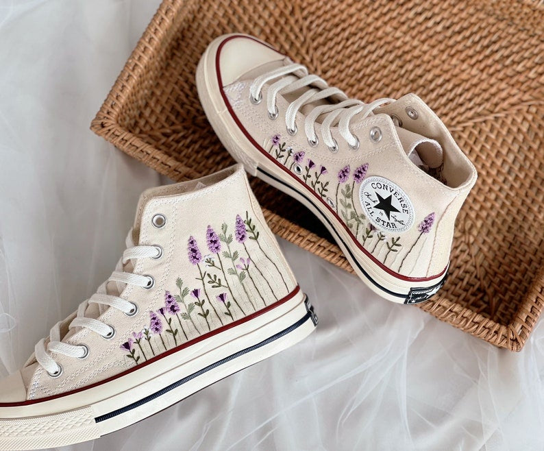 Lavender Field Converse Embroidery