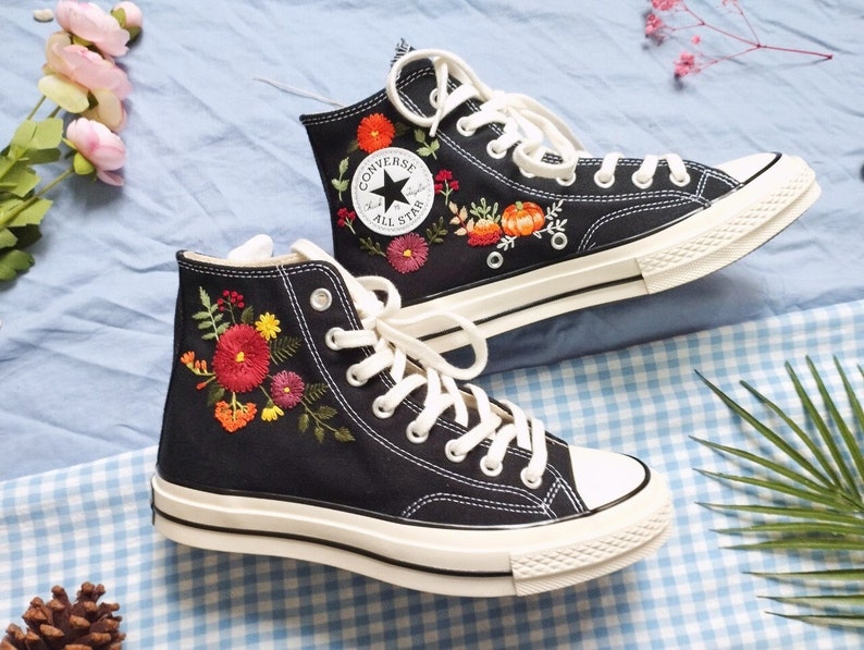 Pumpkin Floral Converse Embroidery