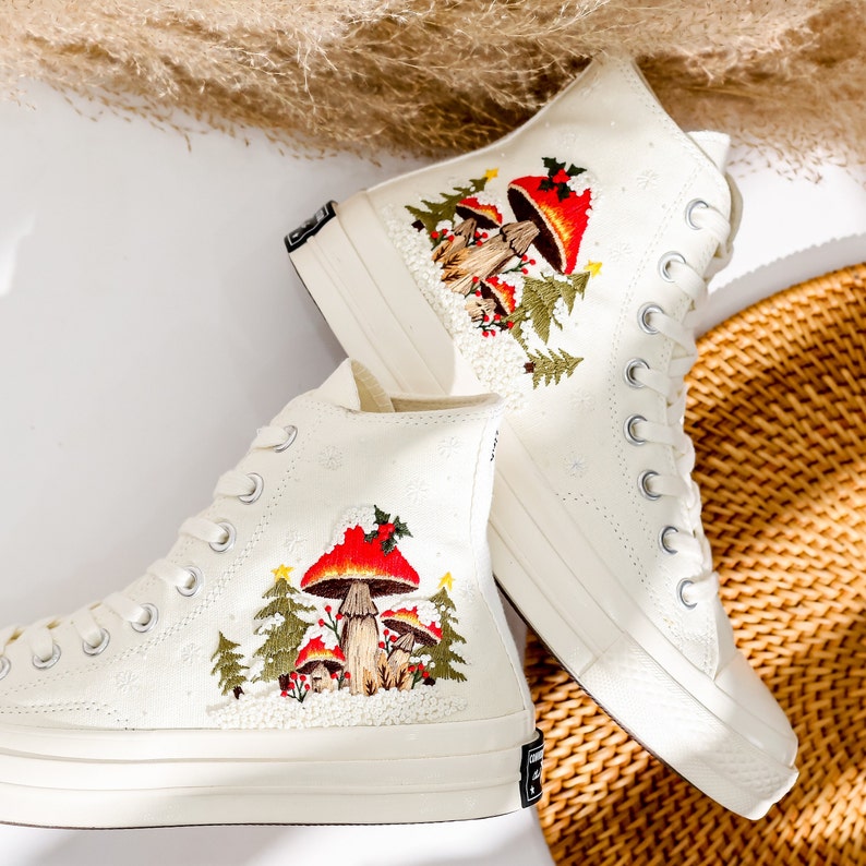 Christmas Tree and Mushroom Embroidered Converse High Top