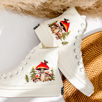 Christmas Tree and Mushroom Embroidered Converse High Top