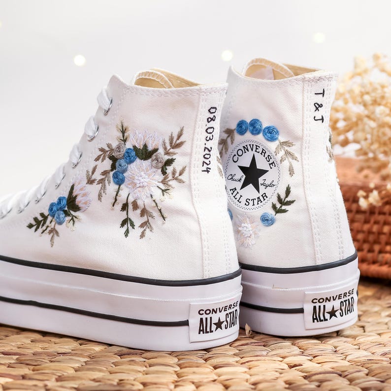 White Dahlia Wedding Converse Embroidery