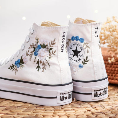 White Dahlia Wedding Converse Embroidery