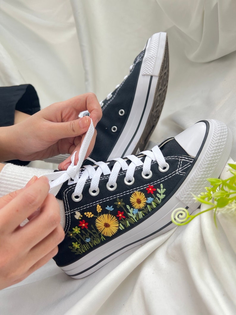 Colorful Flower Garden Embroidered Converse Low Top