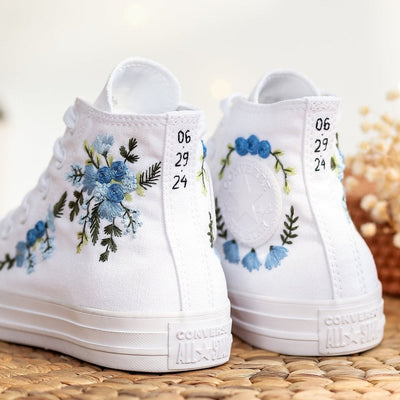 Blue Bridal Flowers Embroidered Sneakers