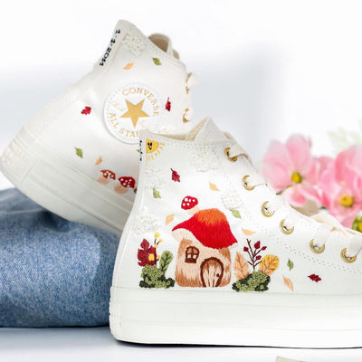 Mushroom House Embroidered Converse Shoes