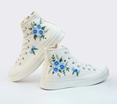 Blue Floral Bouquet Converse Embroidery