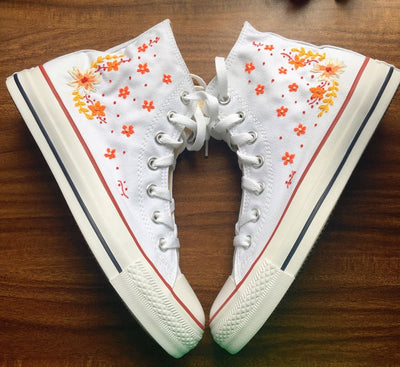 Converse Custom Orange Flower Strip Embroidery