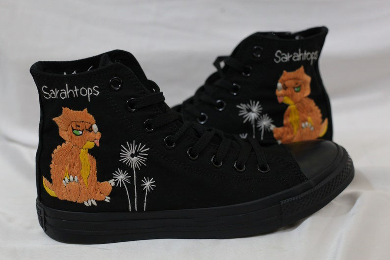 Dinosaur & Dandelion Converse Embroidery