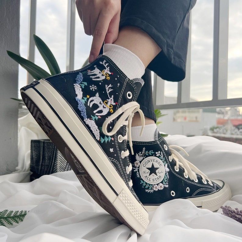 Reindeer and Floral Converse Embroidery