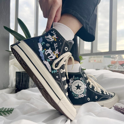 Reindeer and Floral Converse Embroidery