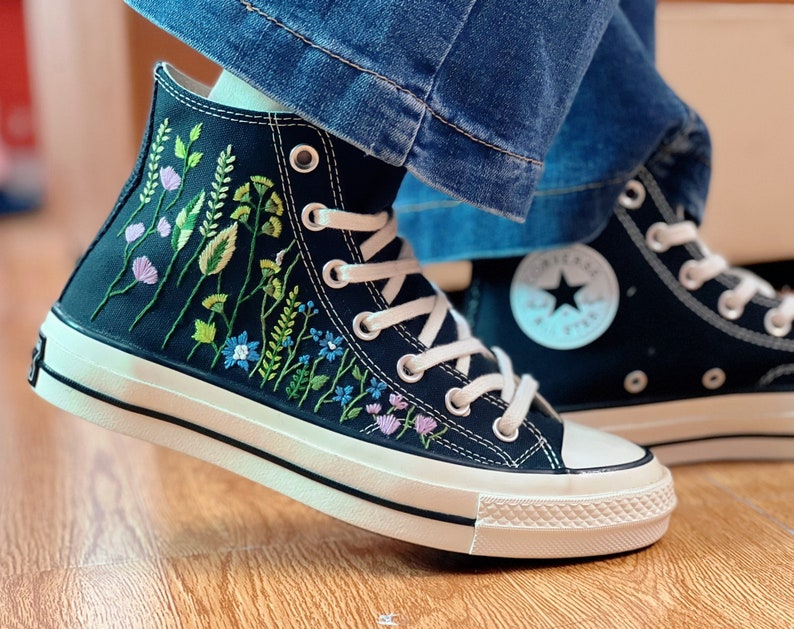 Wild Grass and Flowers Converse Embroidery