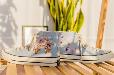 Converse High Tops Rainbow And Colorful Mushrooms Embroidered