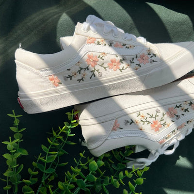 Embroidered Vans Sweet Light Pink Flower Garden