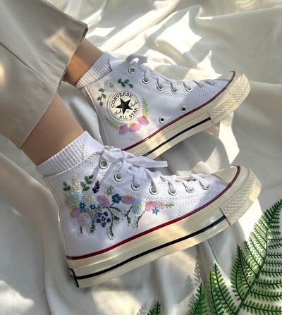 Colorful Embroidered Flower Strips Embroidered Converse