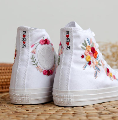 Pink Rose Wreath Converse Embroidery