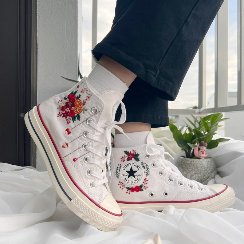 Floral Orange Converse Embroidery
