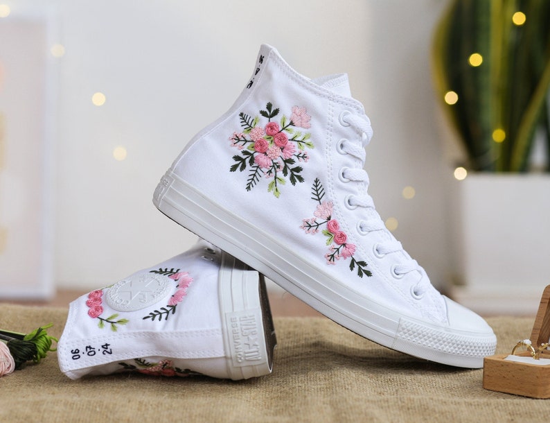 Pink Rose Bouquet Converse Embroidery