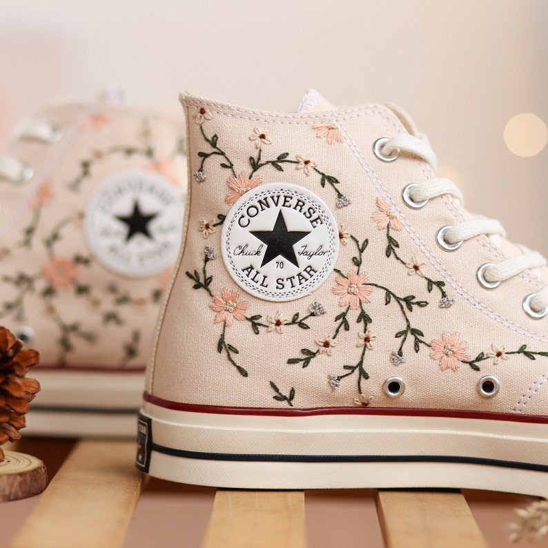 Peach Blossom Flower Converse Embroidery