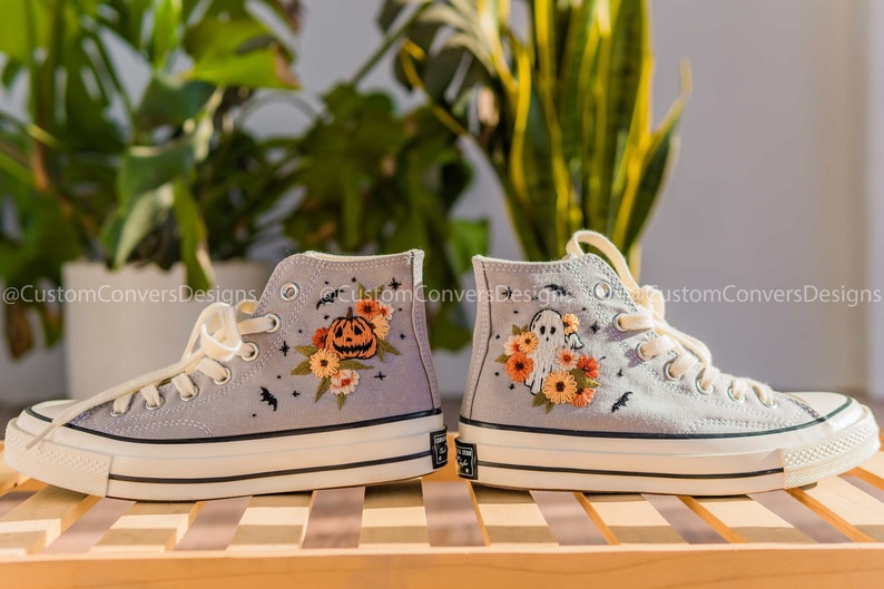 Converse High Tops Embroidered Sunflowers And Ghosts