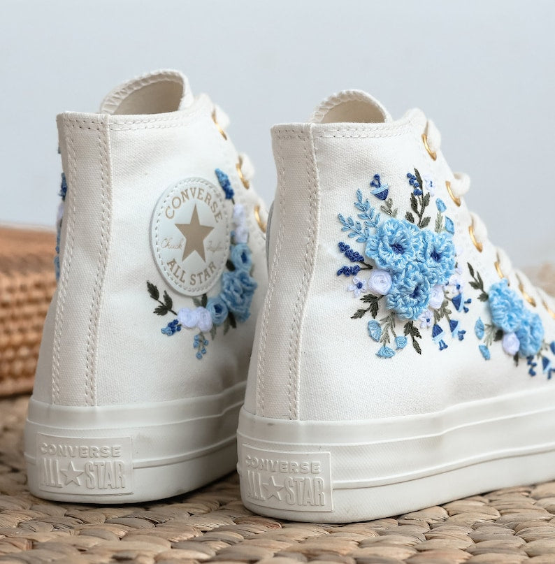 Blue Roses Wedding Converse Embroidery