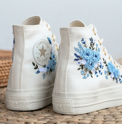 Blue Roses Wedding Converse Embroidery