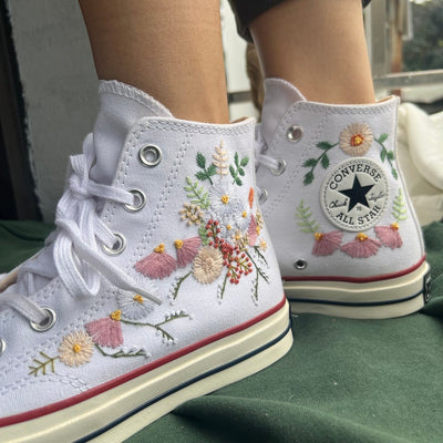 Pastel Cosmos Daisy Converse Embroidery