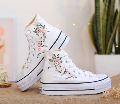 Pastel Pink Rose Bouquet Converse Embroidery