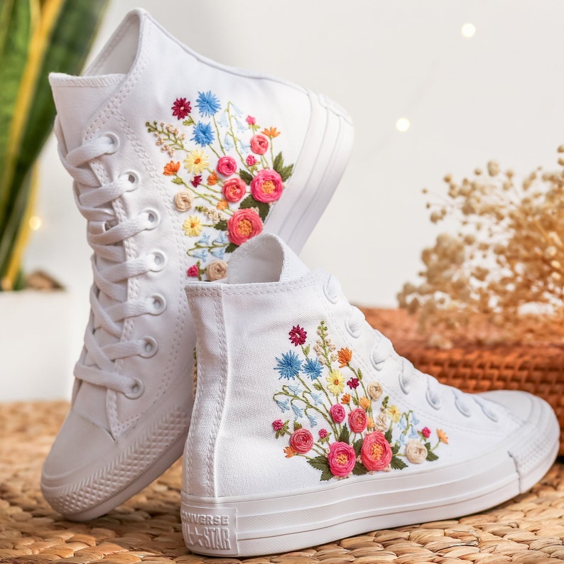 Colorful Rose Bouquet Converse Embroidery