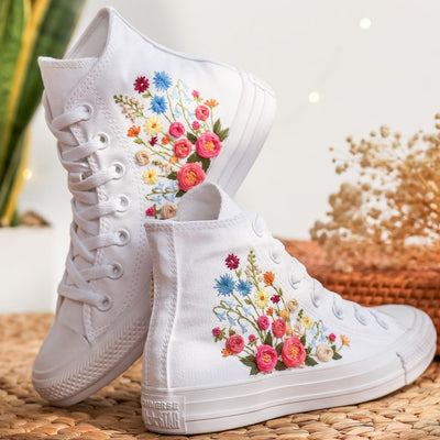 Colorful Rose Bouquet Converse Embroidery