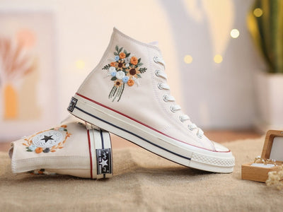 Flowers Embroidered Sneakers for Bride