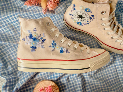 Blue Floral Wreath Converse Embroidery