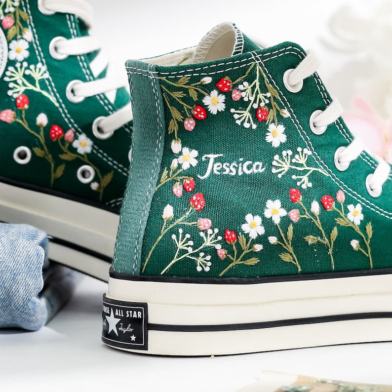 Strawberry Embroidered Converse Shoes