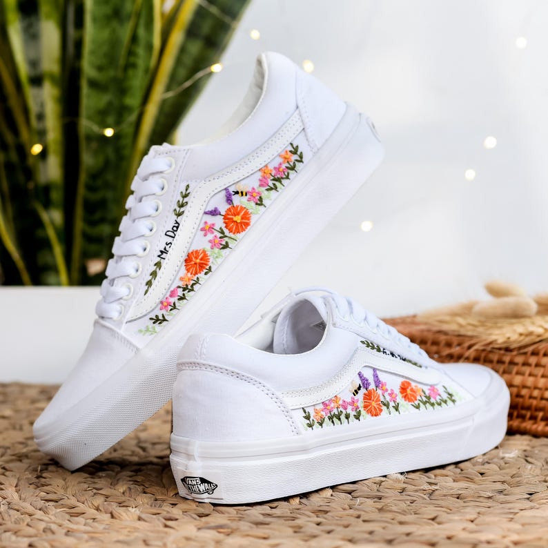 Orange Daisy Vine Converse Embroidery