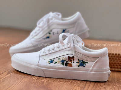 Embroidered Vans Sweet Corgi And Rose