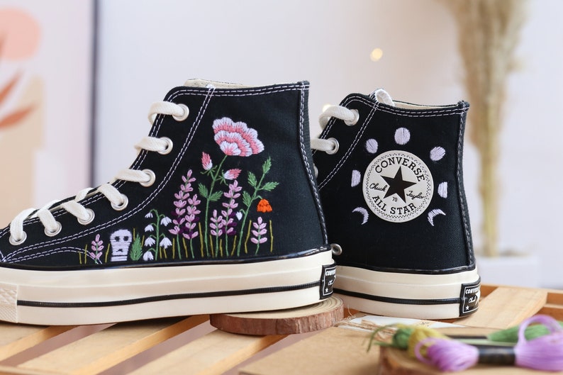 Converse High Tops Lavender and Ghosts Embroidered