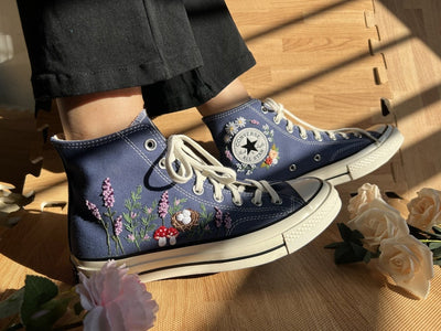 Lavender Mushroom Garden Converse Embroidery