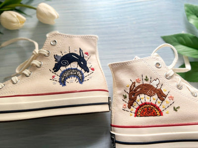 Moon and Sun Rabbits Converse Embroidery