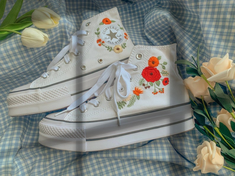 Red & Orange Flowers Converse Embroidery