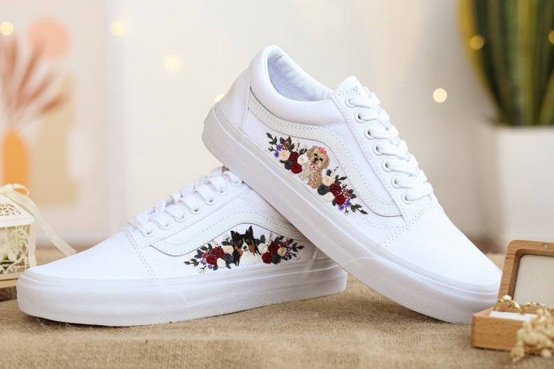 Custom Vans Embroidered Pets and Flowers Sneakers