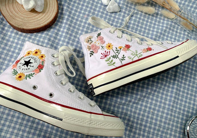 Pink & Yellow Floral Garden Converse Embroidery