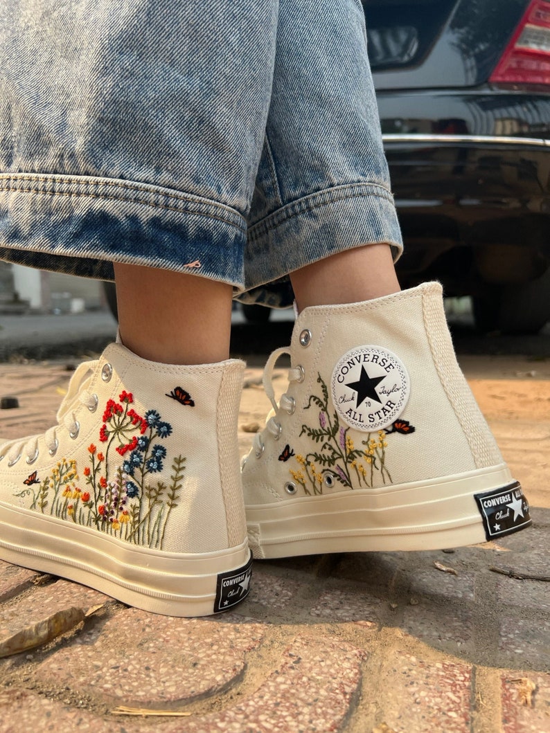 Embroidered Sneakers Colorful Flower Garden