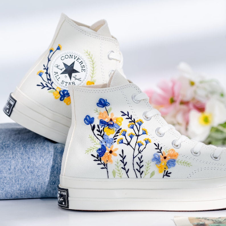 Wildflowers Embroidered Converse Shoes