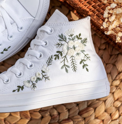 White Rose Bouquet Converse Embroidery