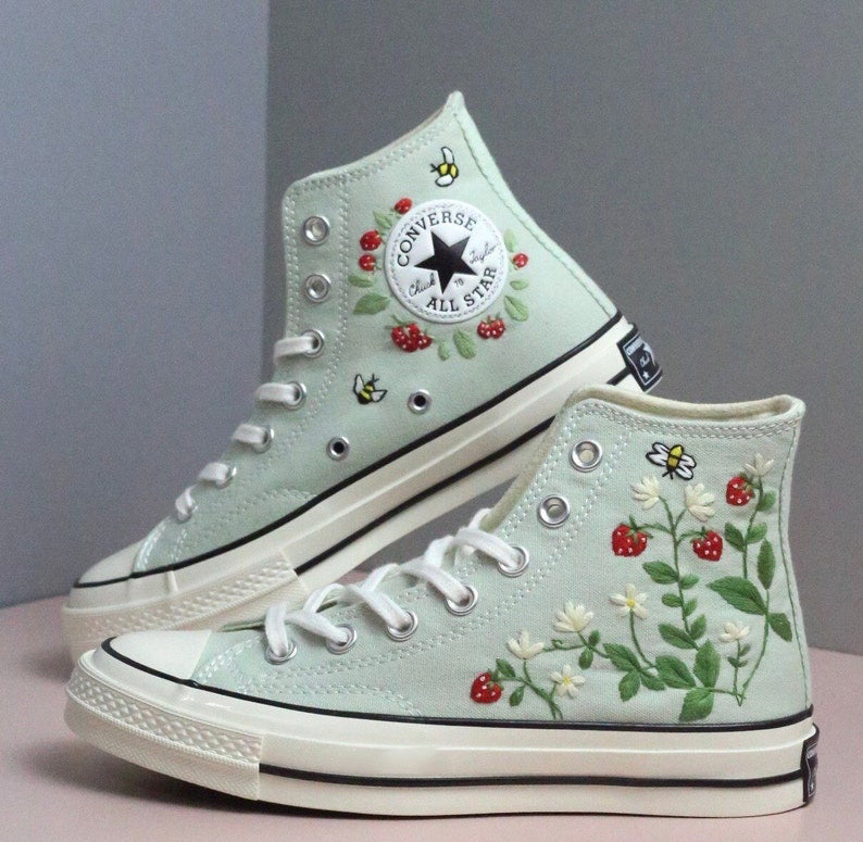 Strawberry Daisy Converse Embroidery
