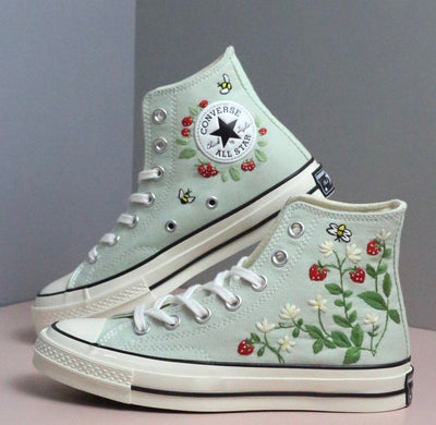 Strawberry Daisy Converse Embroidery
