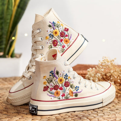 Colorful Wildflower Converse Embroidery