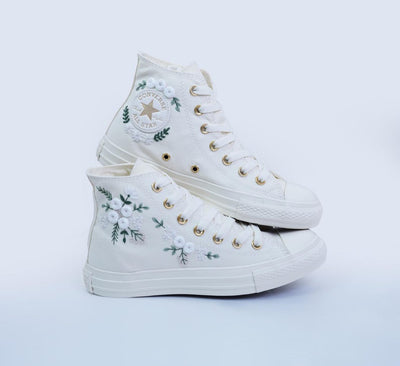 White Floral Wreath Converse Embroidery