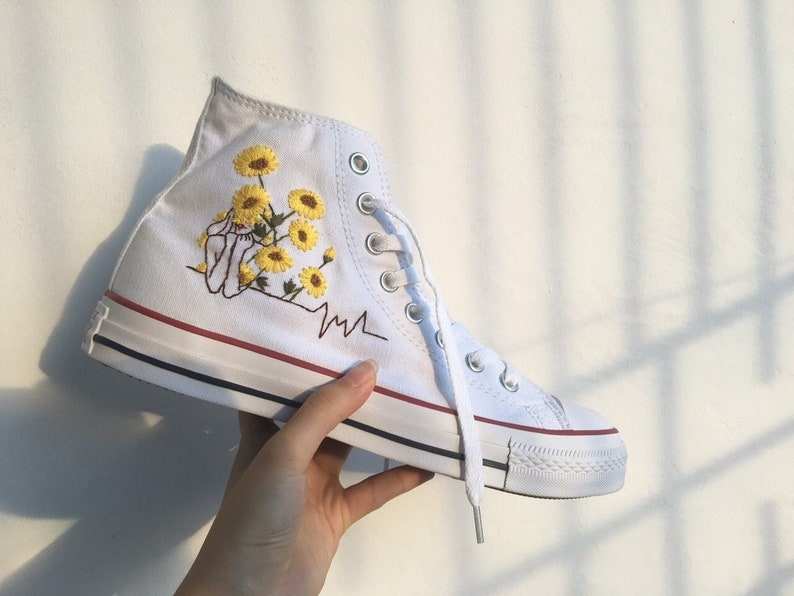 Sunflower Hand & Girl Outline Converse Embroidery