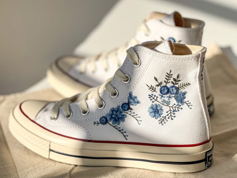 Blue Rose Bouquet Converse Embroidery